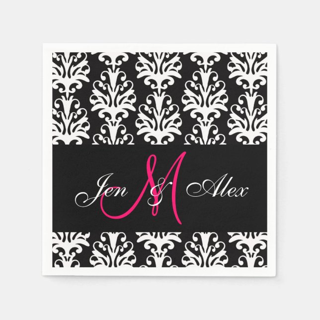 Serviette En Papier Papier Mariage Damask Rose noir (Devant)