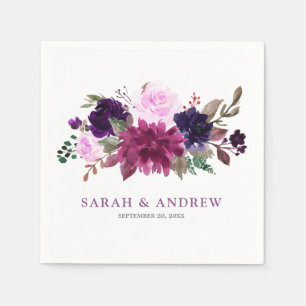 Serviette En Papier Papier Mariage de Boho Floral Lavender violet Napk
