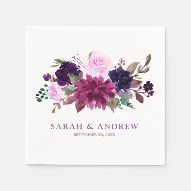 Serviette En Papier Papier Mariage de Boho Floral Lavender violet Napk (Devant)