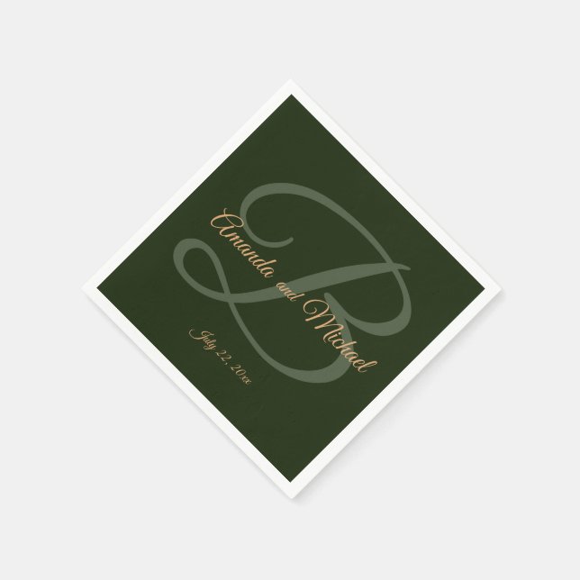 Serviette En Papier Papier Mariage de cadre or Royal Dark Green Feuill (Coin)