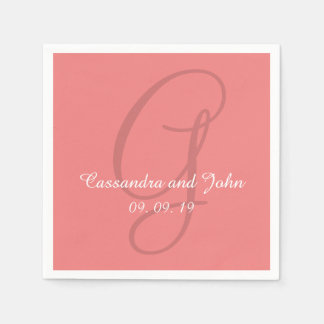 Serviette En Papier Papier Mariage de corail clair Monogramme