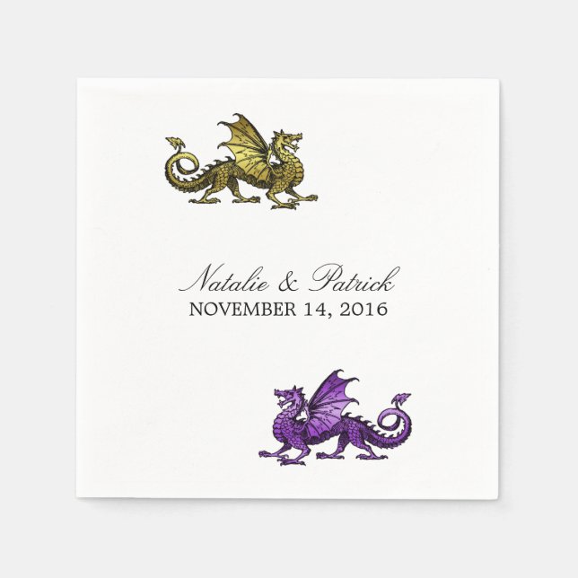 Serviette En Papier Papier Mariage de dragon violet d'or (Devant)