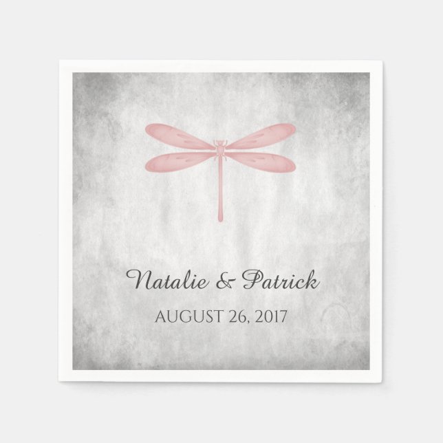 Serviette En Papier Papier Mariage de libellules roses (Devant)