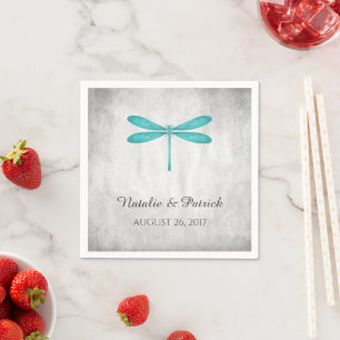 Serviette En Papier Papier Mariage de libellules turquoises
