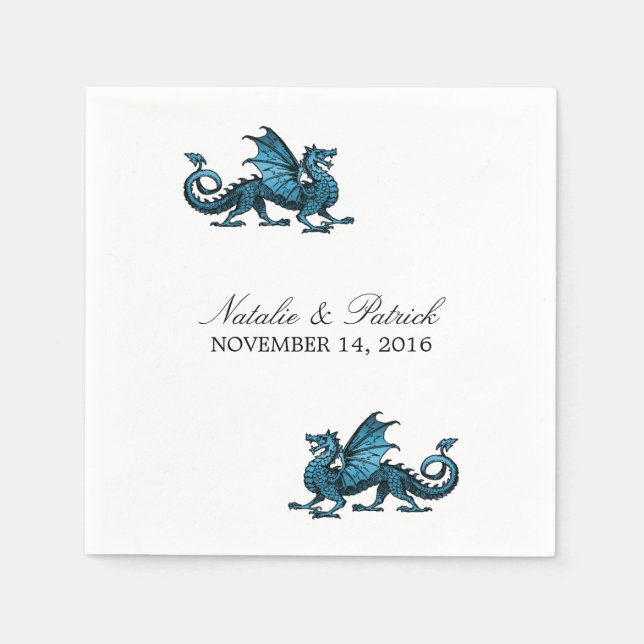 Serviette En Papier Papier Mariage Dragon Bleu (Devant)