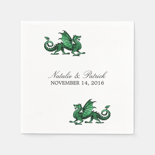 Serviette En Papier Papier Mariage Dragon Vert (Devant)