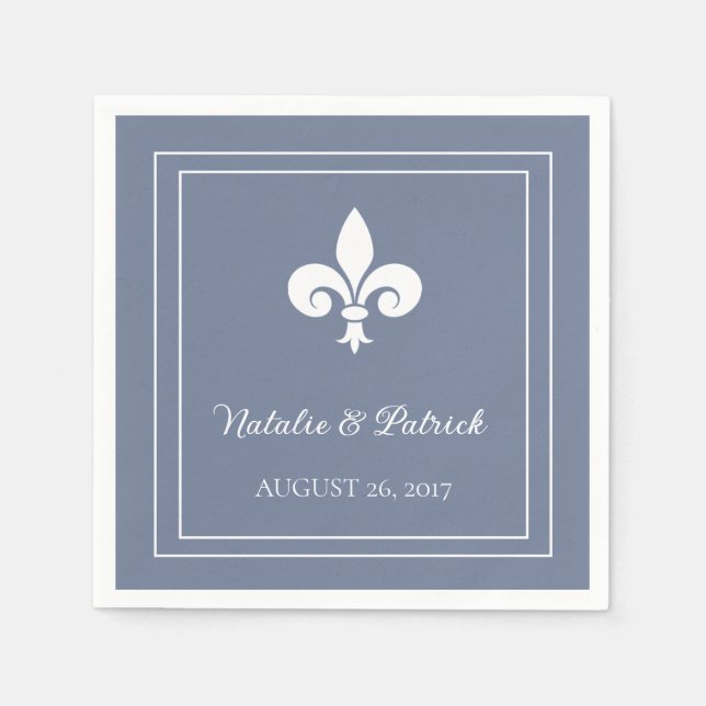Serviette En Papier Papier Mariage Dusty Blue Fleur de Lis (Devant)