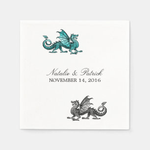 Serviette En Papier Papier Mariage en argent turquoise Dragon