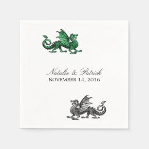 Serviette En Papier Papier Mariage en argent vert Dragon