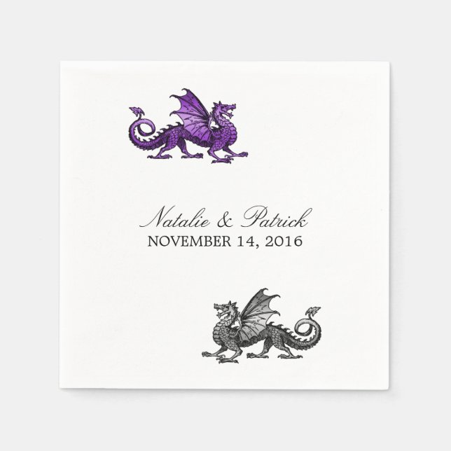 Serviette En Papier Papier Mariage en argent violet (Devant)