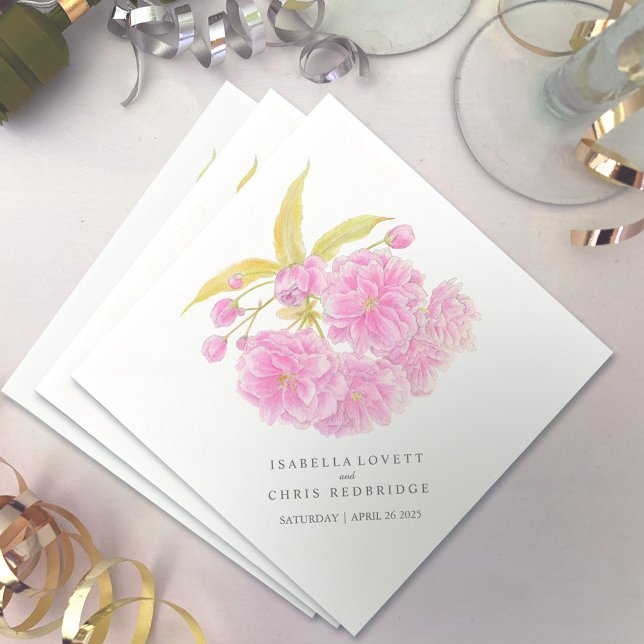 Serviette En Papier Papier mariage en fleurs de cerisier rose (Créateur téléchargé)