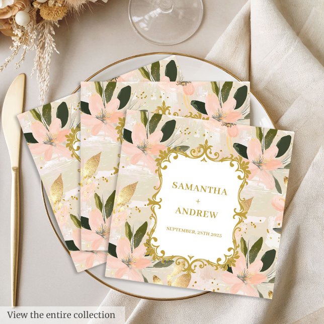 Serviette En Papier Papier Mariage en or Blush personnalisé (Custom Blush Gold Wedding Paper Napkins)