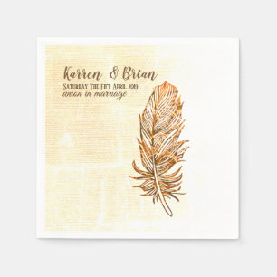 Serviette En Papier Papier Mariage en plumes d'or