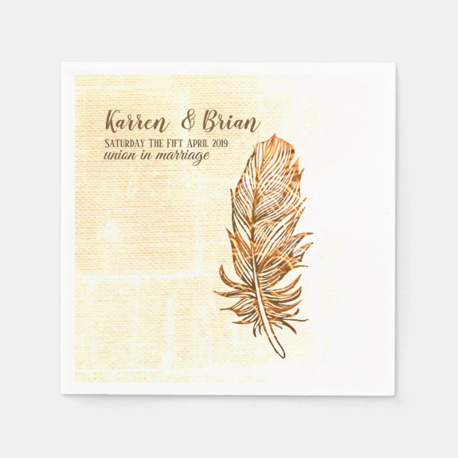 Serviette En Papier Papier Mariage en plumes d'or (Devant)