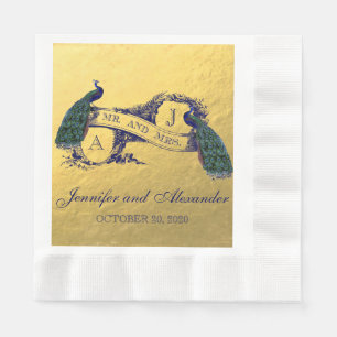 Serviette En Papier Papier Mariage Faux Gold Foil Peacock