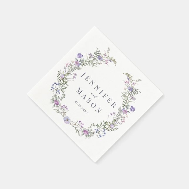 Serviette En Papier Papier mariage fleur sauvage lavande violette (Coin)