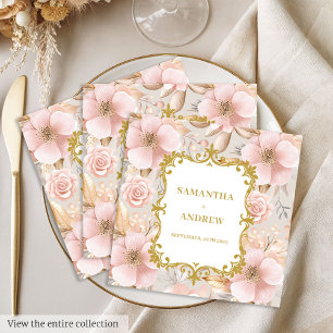 Serviette En Papier Papier Mariage Floral Blush Gold
