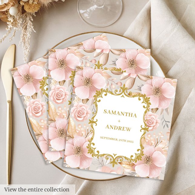 Serviette En Papier Papier Mariage Floral Blush Gold (Floral Blush Gold Wedding Paper Napkins)
