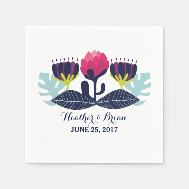Serviette En Papier Papier Mariage floral funky (Devant)