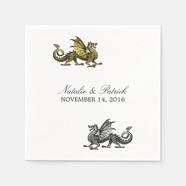 Serviette En Papier Papier Mariage Gold Silver Dragon (Devant)