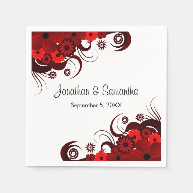 Serviette En Papier Papier Mariage gothique rouge et blanc (Devant)