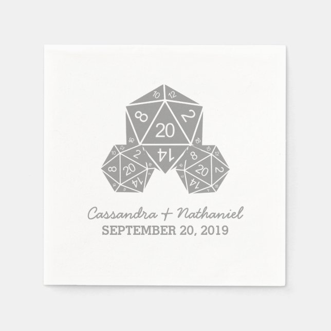 Serviette En Papier Papier Mariage gris D20 dés (Devant)