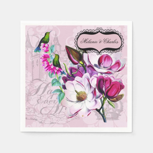 Serviette En Papier Papier Mariage Hummingbirds Magnolias (Devant)
