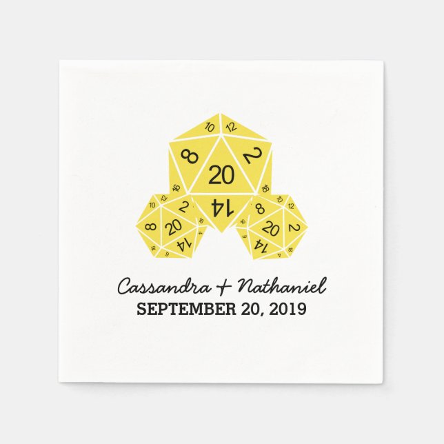 Serviette En Papier Papier Mariage Jaune D20 dés (Devant)