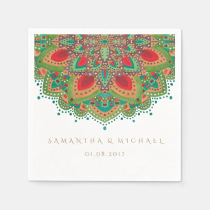 Serviette En Papier Papier Mariage Mandala vert Napkin