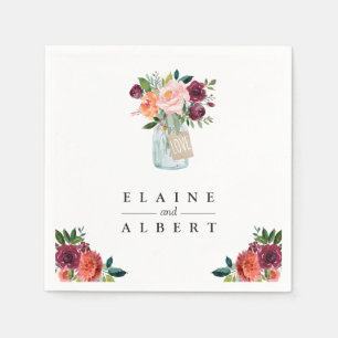 Serviette En Papier Papier Mariage Mason Jar aux fleurs orange de Bour