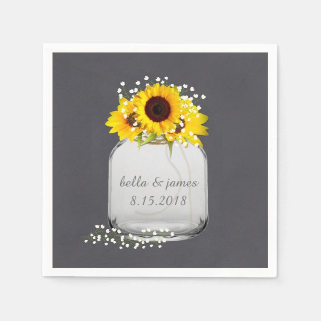 Serviette En Papier Papier Mariage Mason Jar Sunflower (Devant)