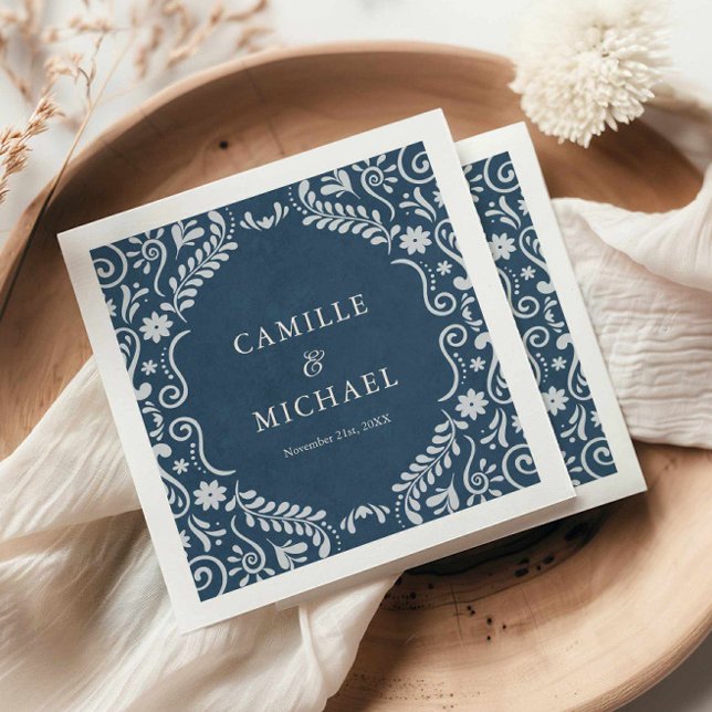 Serviette En Papier Papier Mariage mexicain Talavera bleu (Blue Talavera Wedding Paper Napkins)