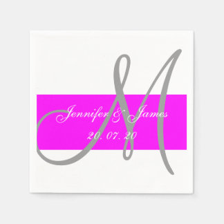Serviette En Papier Papier Mariage moderne Fuchsia Grey
