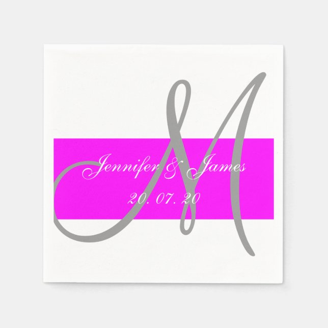 Serviette En Papier Papier Mariage moderne Fuchsia Grey (Devant)