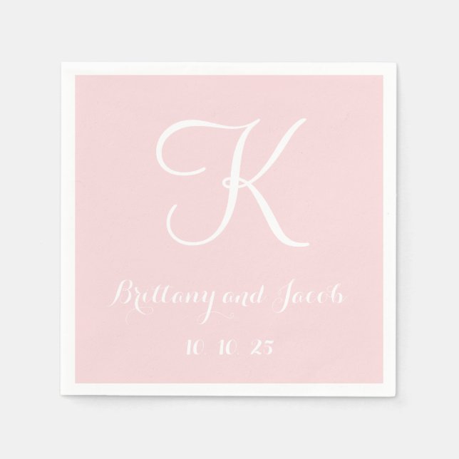 Serviette En Papier Papier Mariage Monogram Pale Rose (Devant)