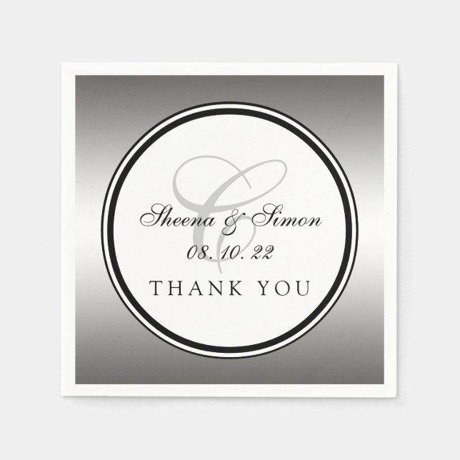 Serviette En Papier Papier Mariage Monogramme Argent (Devant)