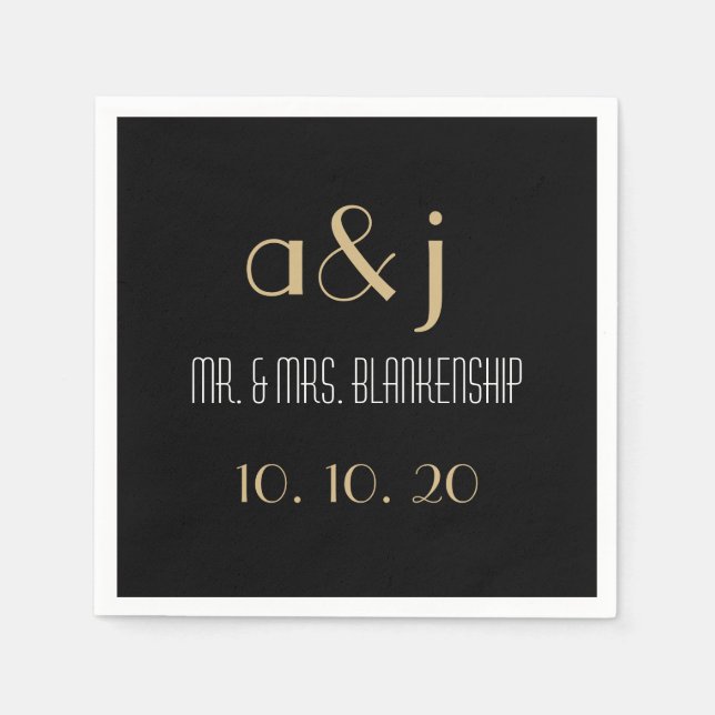 Serviette En Papier Papier Mariage Monogramme Art Déco (Devant)