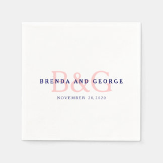 Serviette En Papier Papier Mariage Monogramme bleu marine rose