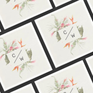 Serviette En Papier Papier Mariage Monogramme floral simple Tropical