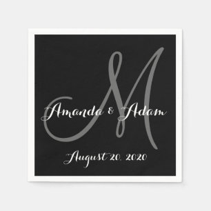 Serviette En Papier Papier Mariage Monogramme noir et blanc Napkin