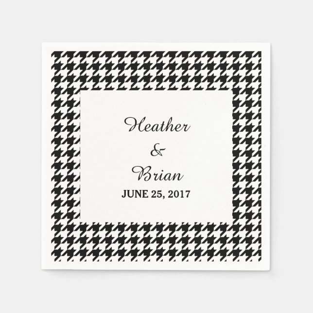 Serviette En Papier Papier Mariage noir Houndstooth (Devant)