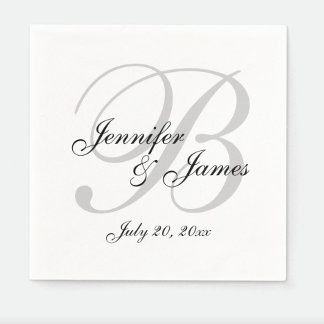 Serviette En Papier Papier Mariage noir noir Monogramme noir Napkin