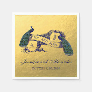 Serviette En Papier Papier Mariage Peacock Or