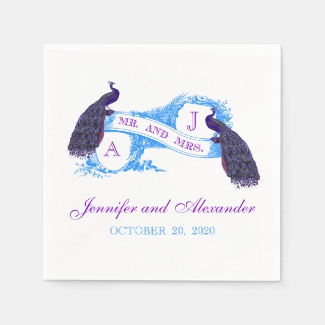 Serviette En Papier Papier Mariage Peacock Turquoise violet (Devant)