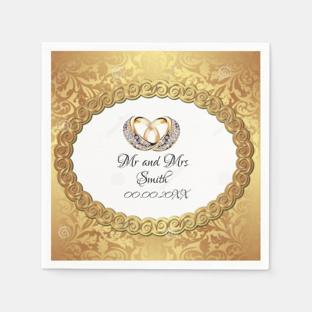 Serviette En Papier Papier Mariage personnalisé Elegant Gold (Devant)