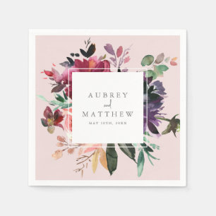 Serviette En Papier Papier Mariage rose pâle à fleurs de Bourgogne mod