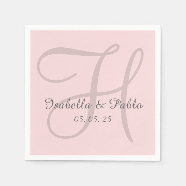 Serviette En Papier Papier Mariage rose pâle Monogramme (Devant)