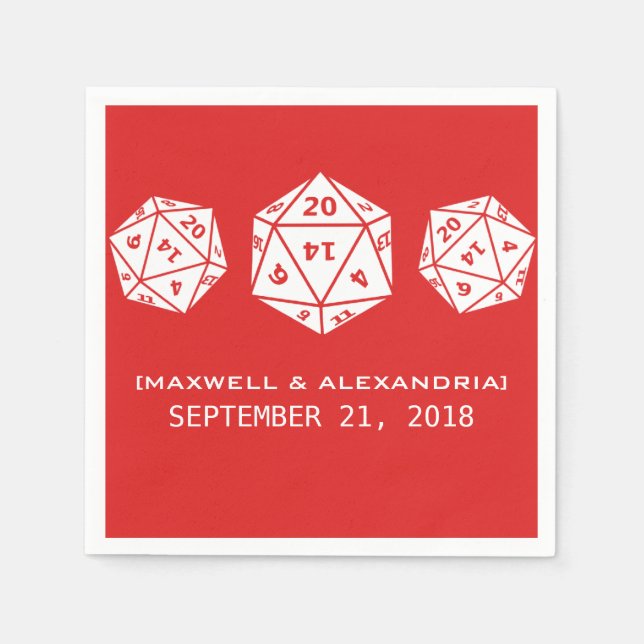 Serviette En Papier Papier Mariage rouge D20 dés (Devant)