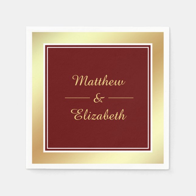 Serviette En Papier Papier Mariage rouge Faux Gold Foil (Devant)