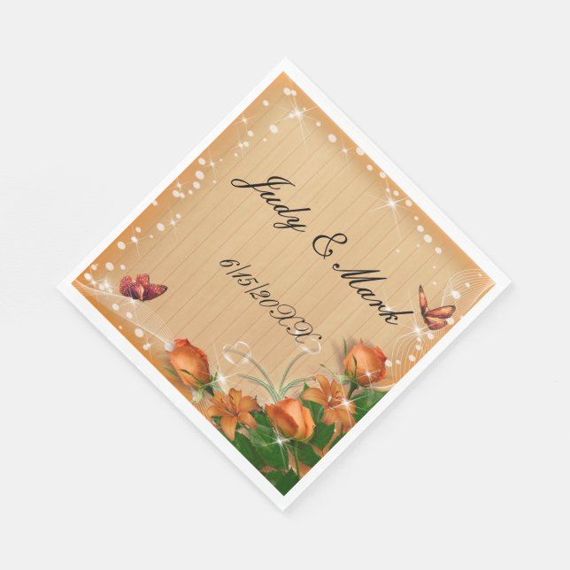 Serviette En Papier Papier Mariage Rustique à papillon Floral en bois (Coin)